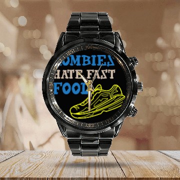Discover Zombies Hate Fast Food Calendar Steel Band Watch