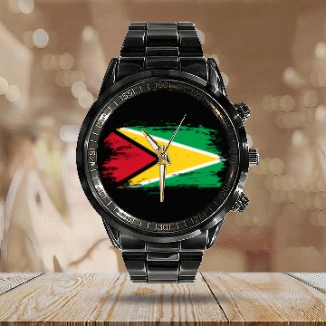 Discover Guiana flag Calendar Steel Band Watch