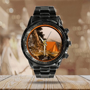 Discover nostalgic tent - camping in nature Calendar Steel Band Watch