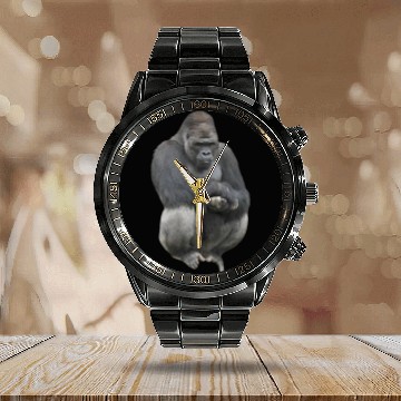 Discover Majestic Gorilla Silhouette Design Calendar Steel Band Watch