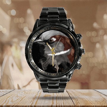 Discover Splash Bird Sparrow Calendar Steel Band Watch