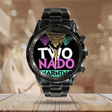 Discover Twonado Warning 2 Years Old Birthday Tornado Calendar Steel Band Watch
