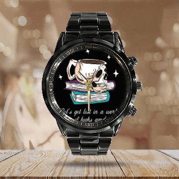 Discover Book pages and coffee Calendar Steel Band Watch