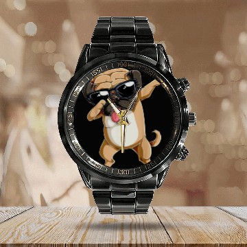 Discover Dabbing Pug Dog Lover Calendar Steel Band Watch