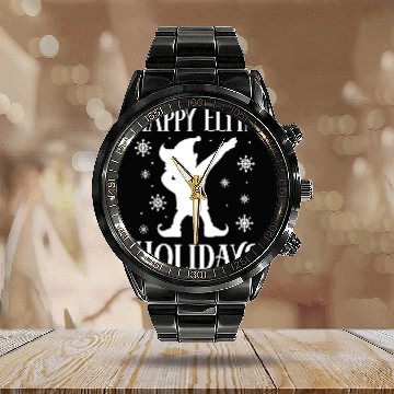 Discover Christmas Happy Elfin Holidays Funny Elf Xmas Gift Calendar Steel Band Watch