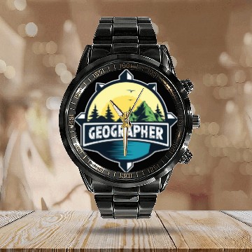 Discover Geographer Geographic Geography Teacher Student Calendar Steel Band Watch