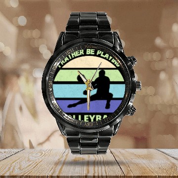 Discover I rather be playing volleyball retro sunset Calendar Steel Band Watch