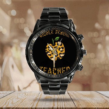Discover Middle School Teacher Leopard Print Calendar Steel Band Watch