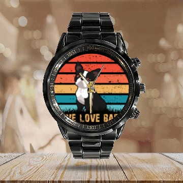 Discover Live Love Bark Retro Vintage Boston Terrier Funny Calendar Steel Band Watch