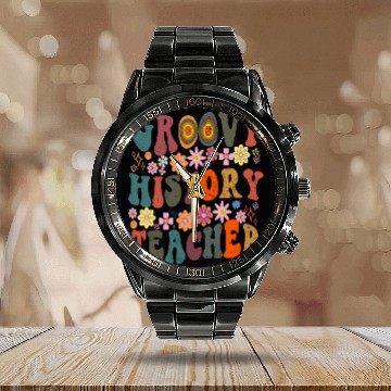 Discover Groovy history Teacher retro Back To School Calendar Steel Band Watch