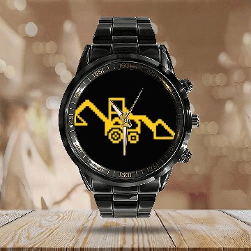 Discover 8 BitArt Construction Gold Backhoe Calendar Steel Band Watch