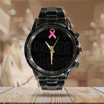 Discover Husband Of A Warrior Breast Cancer Awareness Calendar Steel Band Watch