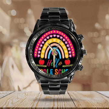 Discover Hello Middle School Teacher Rainbow Calendar Steel Band Watch