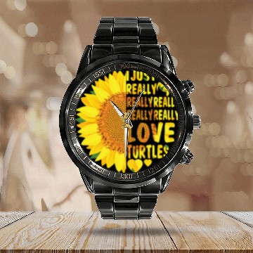 Discover I Just Really Really Love Turtles Sunflower Women Calendar Steel Band Watch
