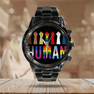 Discover Human Rights For All Resist Feminist LGBT Black Calendar Steel Band Watch