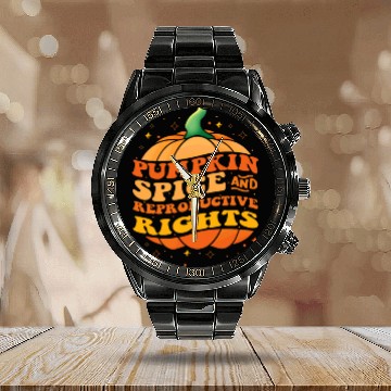 Discover Pumpkin Spice and Reproductive Rights Pro Choice Calendar Steel Band Watch