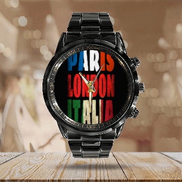 Discover Paris Italia London Calendar Steel Band Watch