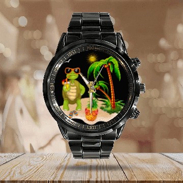 Discover Summer Turtle With Pineapple Calendar Steel Band Watch