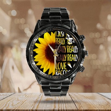 Discover I Just Really Really Love Raccoons Funny Sunflower Calendar Steel Band Watch