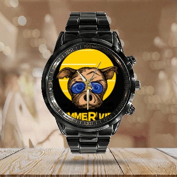 Discover Summer vibes doggy paradise - Dog Lover Calendar Steel Band Watch