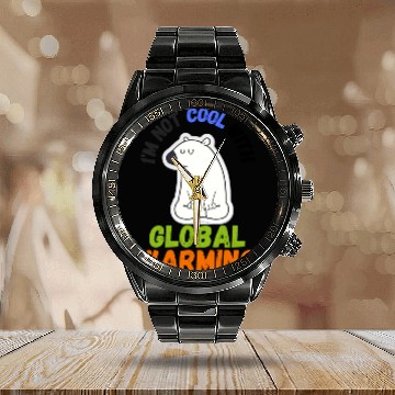 Discover Global Warming Polar Bear Calendar Steel Band Watch
