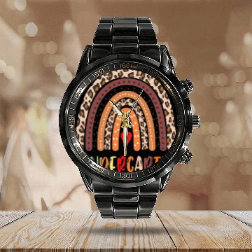 Discover Kindergarten Teacher Leopard Rainbow Calendar Steel Band Watch
