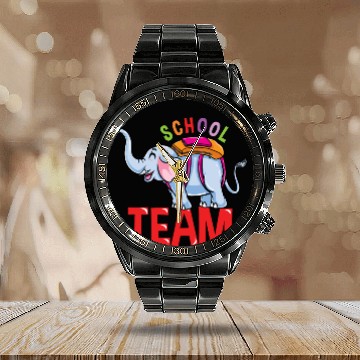 Discover Back To School Elephant School Team Calendar Steel Band Watch