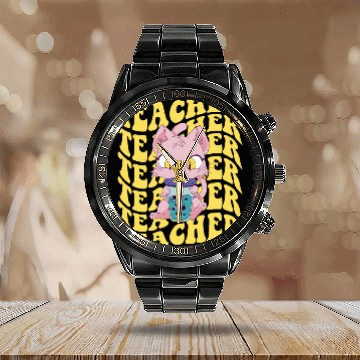 Discover Boba Tea Teacher Retro Groovy Back To School Calendar Steel Band Watch