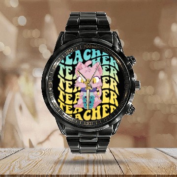Discover Boba Tea Teacher Kawaii Cat Groovy Back To School Calendar Steel Band Watch