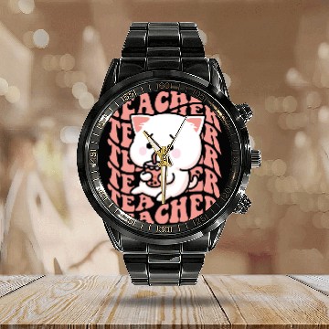 Discover Boba Tea Teacher Cute Kawaii Cat Back To School Calendar Steel Band Watch