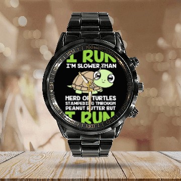 Discover Funny Runner Marathon Turtle Running Calendar Steel Band Watch