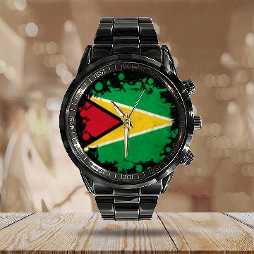Discover Guyana flag blob Calendar Steel Band Watch