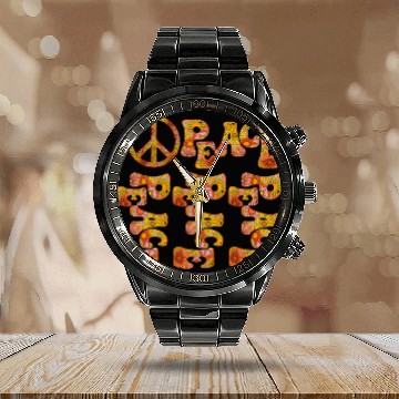 Discover Psychedelic groovy Peace Calendar Steel Band Watch