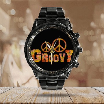 Discover Psychedelic groovy Peace Calendar Steel Band Watch