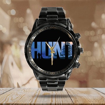 Discover Buck Deer Hunting Hunter Hunt Calendar Steel Band Watch