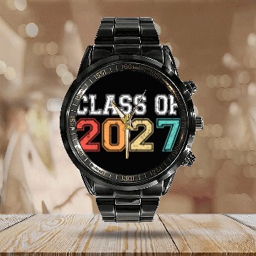 Discover Class Of 2027 Graduation Retro Vintage Calendar Steel Band Watch
