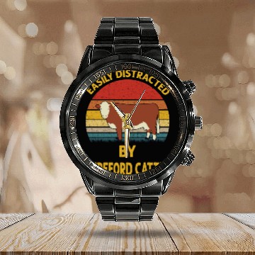 Discover Easily Distracted By Hereford cattle Cow Lovers Calendar Steel Band Watch