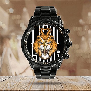 Discover Black and Orange Illustrated Lion King Calendar Steel Band Watch
