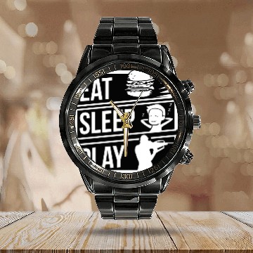 Discover Biathlon Skiing Riffle Shooting Eat Sleep Play Calendar Steel Band Watch