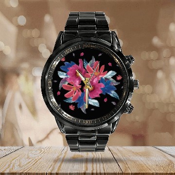 Discover Summer wild flowers mix Calendar Steel Band Watch
