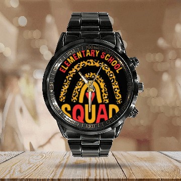Discover Back To School Leopard Elementary School Squad Calendar Steel Band Watch