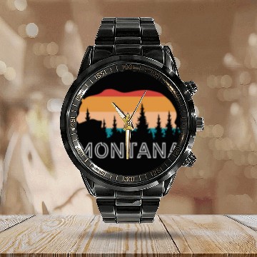 Discover Montana Grizzly Bear Retro Calendar Steel Band Watch