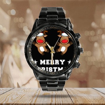 Discover Merry Christams Funny Elf Deer Christmas Calendar Steel Band Watch