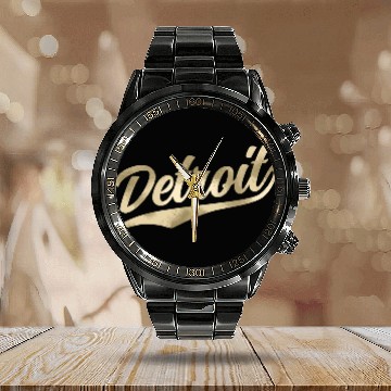 Discover Detroit Michigan Cool Retro 1970S Vintage Calendar Steel Band Watch