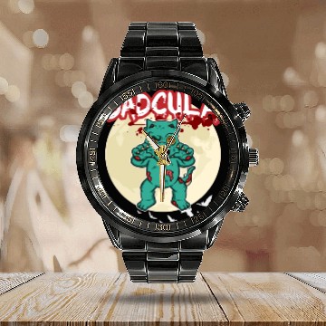 Discover Dadcula Dracula Vampire Dad Funny Halloween Party Calendar Steel Band Watch
