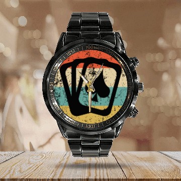 Discover Playing Cards Spades Icon Retro Poker Calendar Steel Band Watch