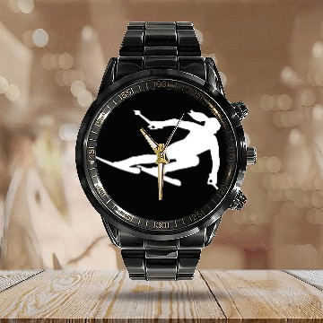 Discover Skiing woman Calendar Steel Band Watch