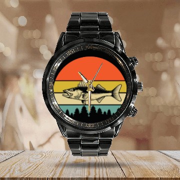 Discover Walleye Fishing Calendar Steel Band Watch