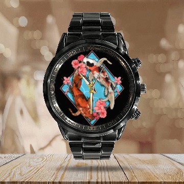 Discover Cherry Blossom Nishikigoi Japanese Fish Koi Carp Calendar Steel Band Watch