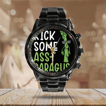 Discover Kick Some Ass-paragus Asparagus Vegetable Vegan Calendar Steel Band Watch